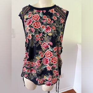 Johnny Was Black and Pink Floral Blouse